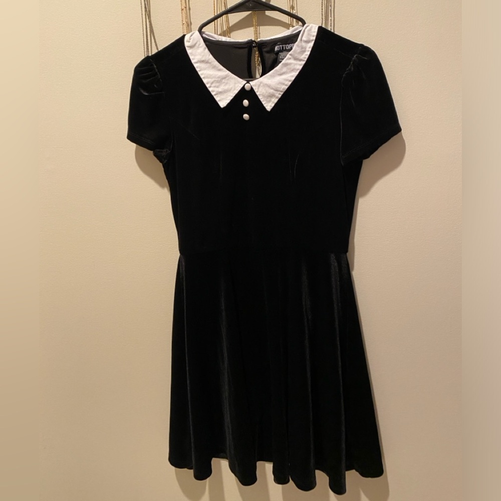 Hot Topic Black and white collar velvet dress small Wednesday Addams